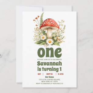 Garden Mushroom 1st Birthday Party Invitation