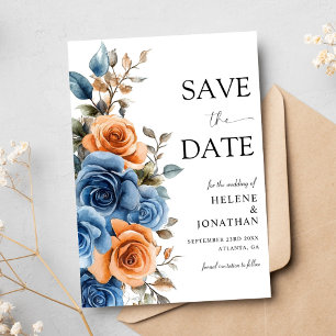 Garden Navy Blue Terracotta Rust Elegant Wedding Save The Date
