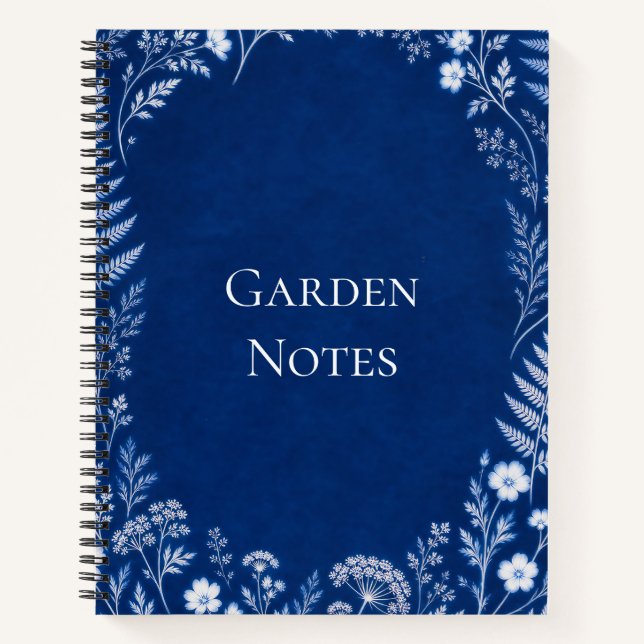 Garden Notes Blue Botanical Notebook (Front)