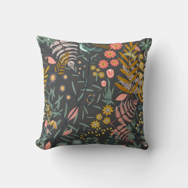 Garden of birds throw pillow (Front)