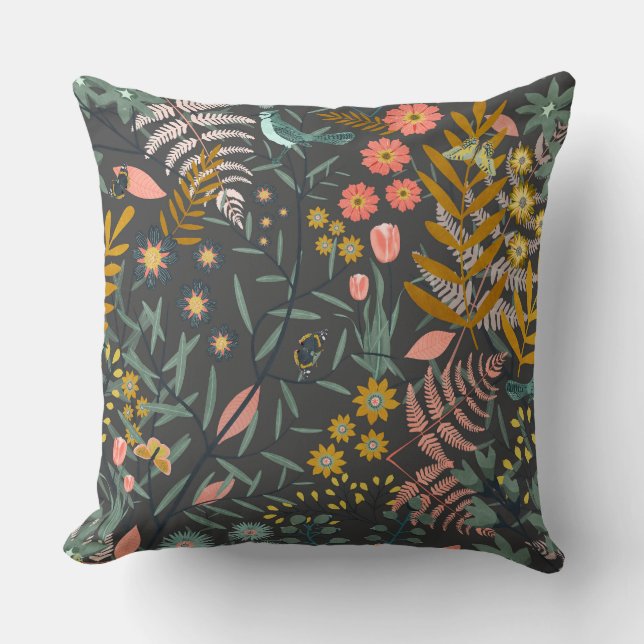 Garden of birds throw pillow (Front)