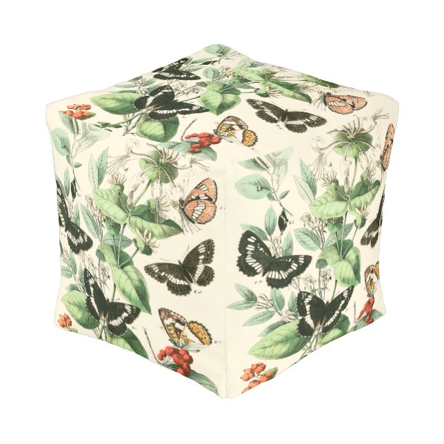 Garden of Butterflies and Flowers Pouf (Angled Front)