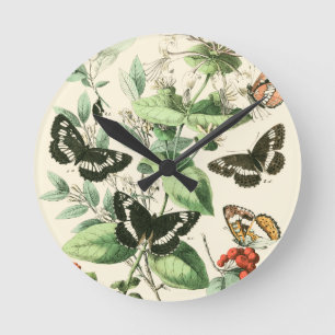 Garden of Butterflies and Flowers Round Clock