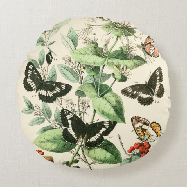 Garden of Butterflies and Flowers Round Pillow (Front)