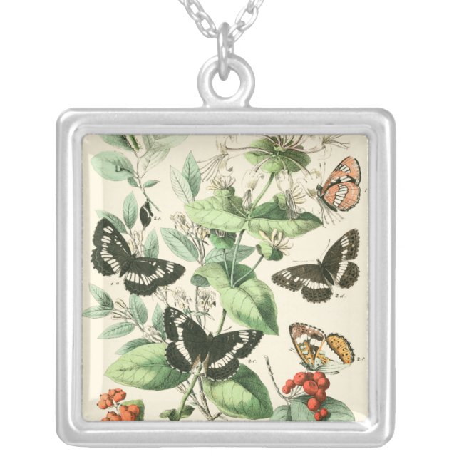 Garden of Butterflies and Flowers Silver Plated Necklace (Front)