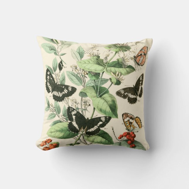 Garden of Butterflies and Flowers Throw Pillow (Front)