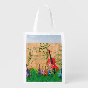 Garden Of Colorful Violins Reusable Grocery Bag by missprinteditions at Zazzle
