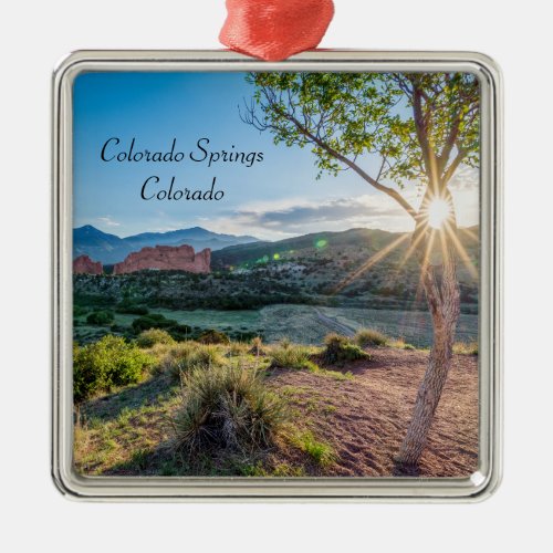 Garden Of Gods Tree Sunburst Square Ornament