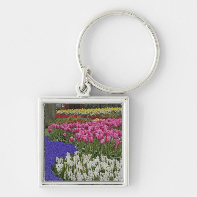Garden of grape hyacinth, hyacinth and tulips, keychain (Front)