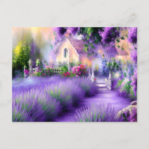 Garden of Lavender Romantic Art Postcard