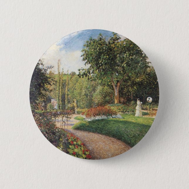 Garden of Les Mathurins at Pontoise by Pissarro Pinback Button (Front)