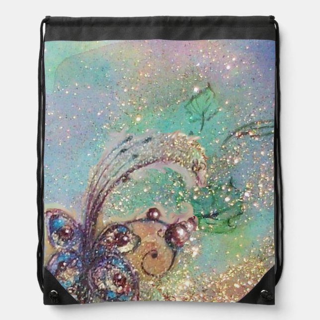 GARDEN OF LOST SHADOWS MAGIC BUTTERFLY PLANT Blue Drawstring Bag (Front)