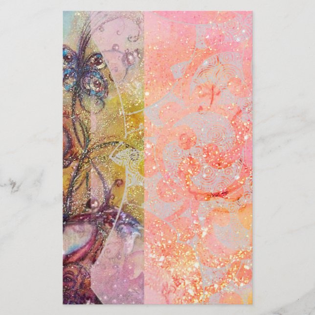 GARDEN OF LOST SHADOWS /MAGIC BUTTERFLY PLANT Pink Stationery (Front)