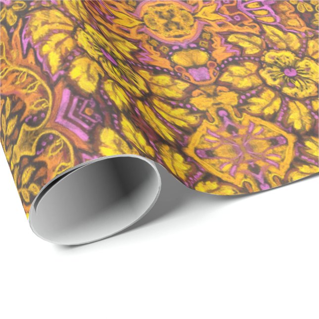 Garden of Magic Flowers Bohemian Arabesque Pattern Wrapping Paper (Roll Corner)