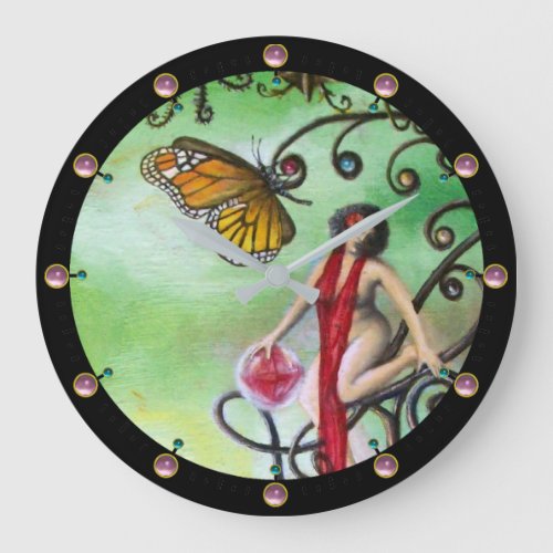 GARDEN OF MELISSA Magic Butterfly and Lady in Red Large Clock