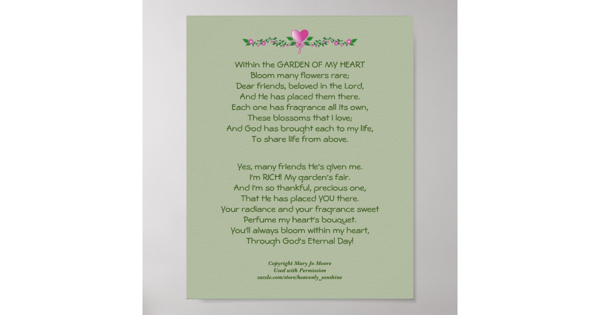 Garden of my Heart Poem Poster | Zazzle