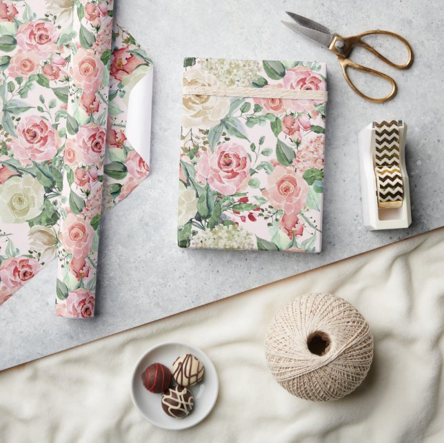 Garden of Pink  Painted Roses Clear Image Wrapping Paper (Crafts)