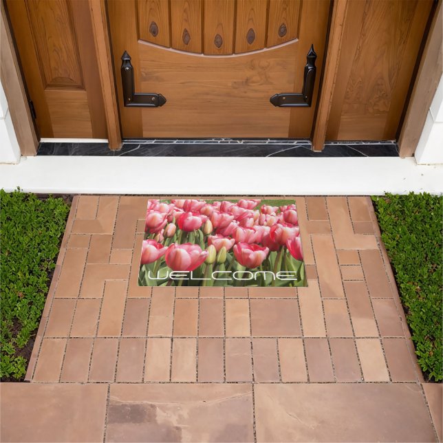 Garden of Pink Tulips Floral Welcome Doormat (Outdoor)