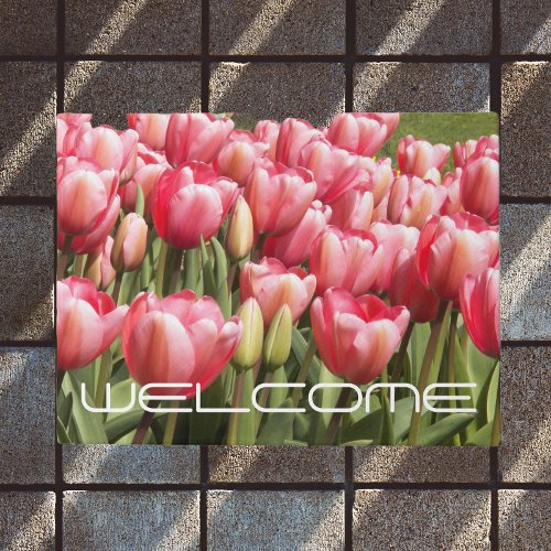 Garden of Pink Tulips Floral Welcome Doormat