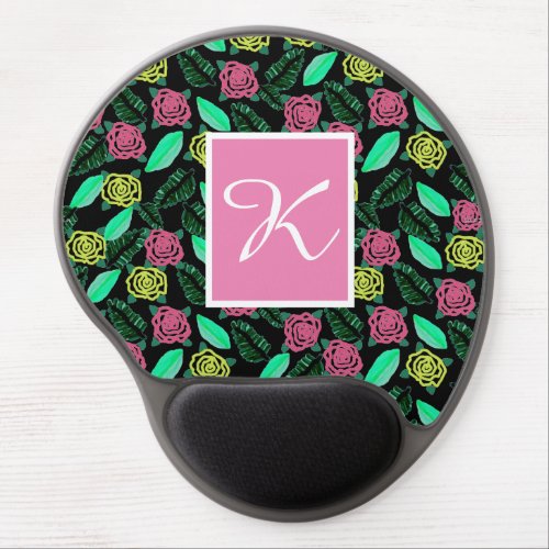 Garden of Roses Floral Watercolor Monogram Mouse P Gel Mouse Pad