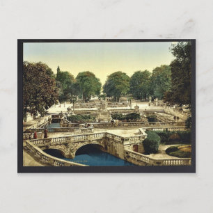 Garden of the Fountains, Nimes, France vintage Pho Postcard