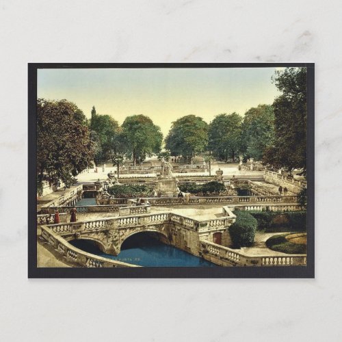 Garden of the Fountains Nimes France vintage Pho Postcard
