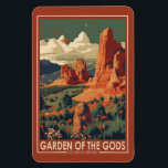 Garden of the Gods Colorado Springs Travel Vintage Magnet<br><div class="desc">Garden of the Gods vector design. Located at the base of Pikes Peak,  this National Natural Landmark and popular park features stunning geological formations,  rock climbing,  and nature trails.</div>