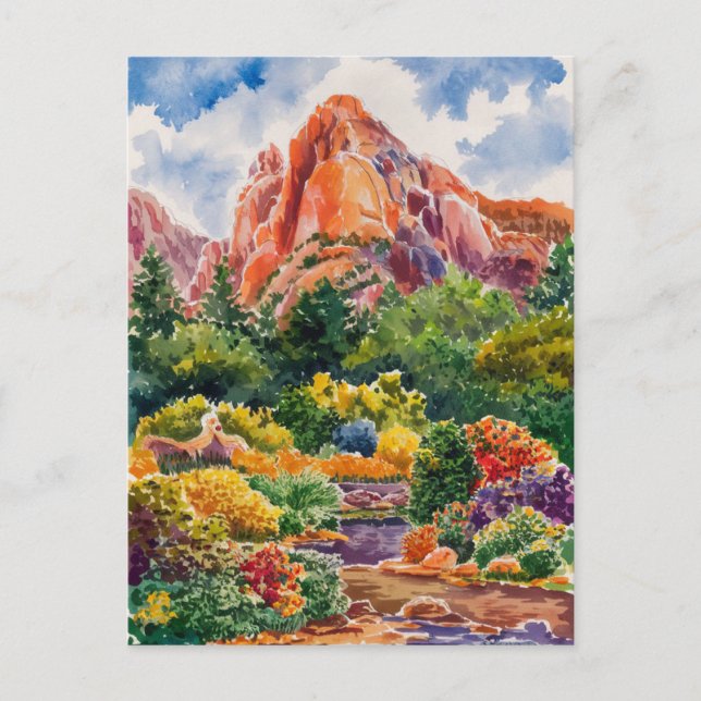 Garden of the Gods Colorado Watercolor Painting Postcard (Front)