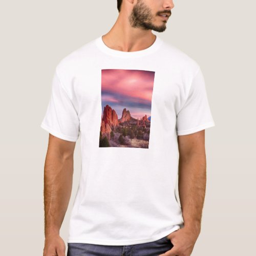 Garden of the Gods Sunset Sky Portrait T_Shirt