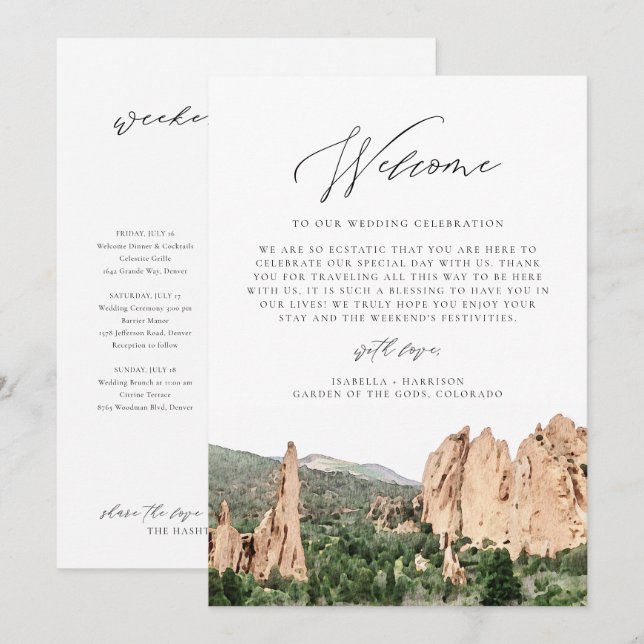 GARDEN OF THE GODS Welcome Letter Timeline Card (Front/Back)