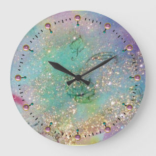 GARDEN OF THE LOST SHADOWS ,aqua blue teal Large Clock