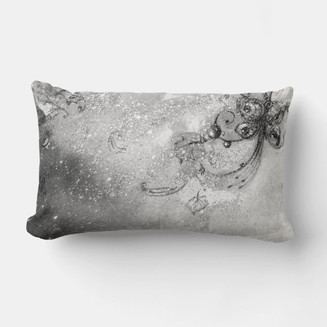 GARDEN OF THE LOST SHADOWS -black ,white, grey Lumbar Pillow (Front)