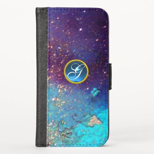 GARDEN OF THE LOST SHADOWS -Blue Gem Monogram iPhone Wallet Case (Front)
