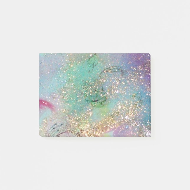 GARDEN OF THE LOST SHADOWS BLUE GOLD SPARKLES POST-IT NOTES (Front)