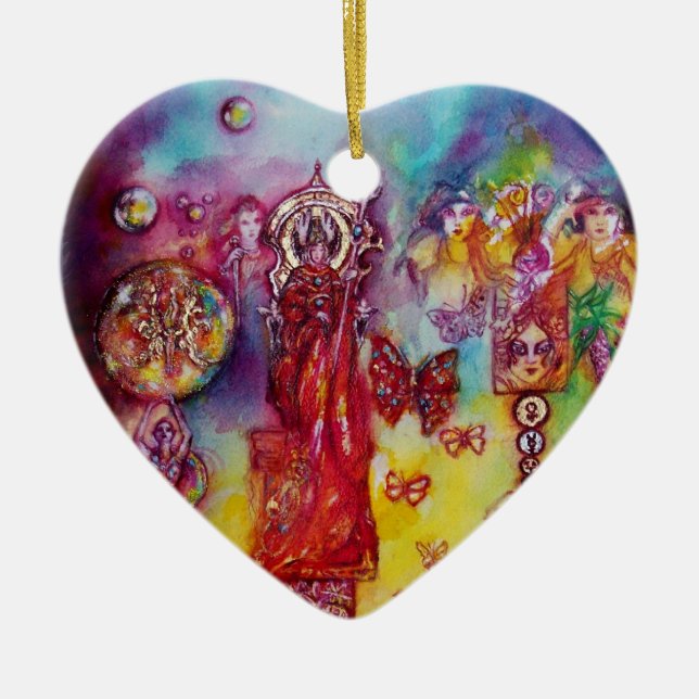 GARDEN OF THE LOST SHADOWS- BUTTERFLY PLANT Heart Ceramic Ornament (Front)