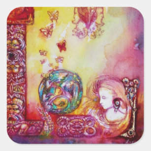 GARDEN OF THE LOST SHADOWS, FAERY AND BUTTERFLIES SQUARE STICKER