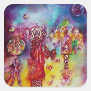 GARDEN OF THE LOST SHADOWS, FAERY AND BUTTERFLIES SQUARE STICKER
