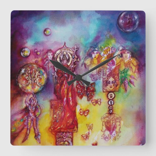 GARDEN OF THE LOST SHADOWS_FAIRIES AND BUTTERFLIES SQUARE WALL CLOCK
