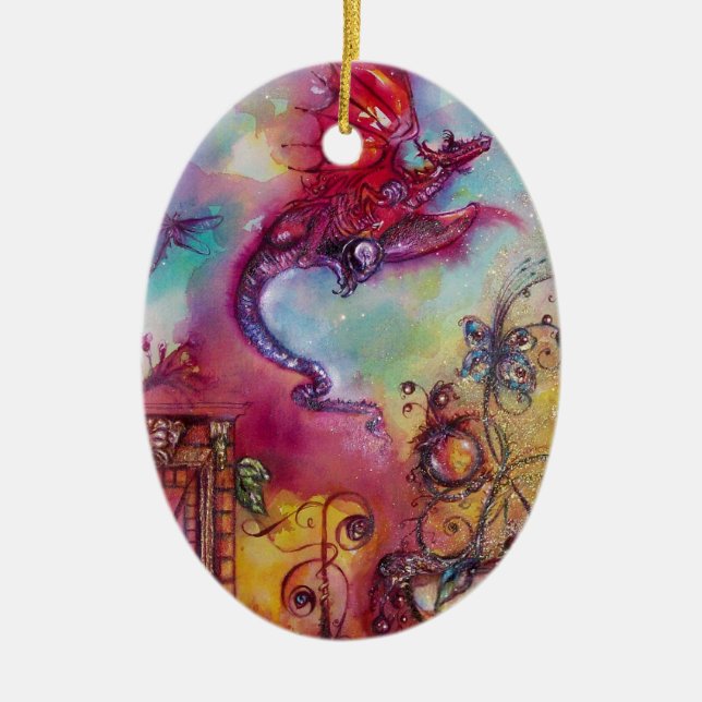 GARDEN OF THE LOST SHADOWS- FLYING RED DRAGON CERAMIC ORNAMENT (Front)