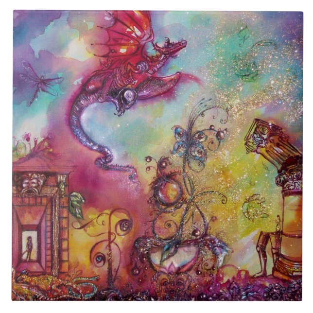 GARDEN OF THE LOST SHADOWS, FLYING RED DRAGON CERAMIC TILE (Front)