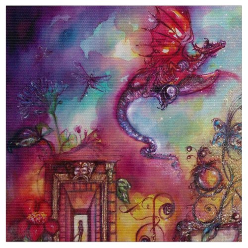 GARDEN OF THE LOST SHADOWS  FLYING RED DRAGON FABRIC