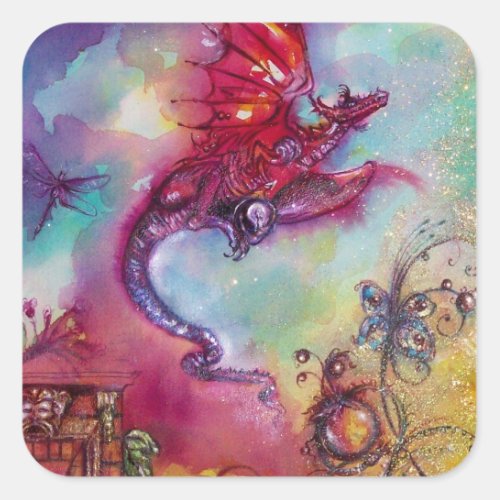 GARDEN OF THE LOST SHADOWS  FLYING RED DRAGON SQUARE STICKER