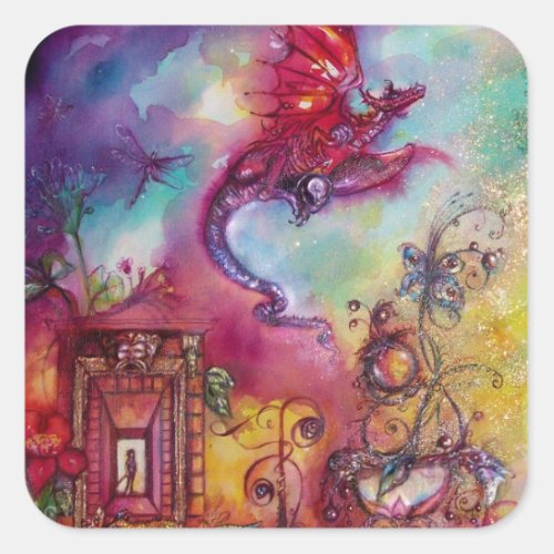 GARDEN OF THE LOST SHADOWS  FLYING RED DRAGON SQUARE STICKER