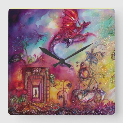 GARDEN OF THE LOST SHADOWS  FLYING RED DRAGON SQUARE WALL CLOCK