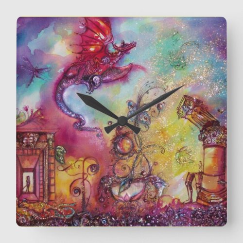 GARDEN OF THE LOST SHADOWS  FLYING RED DRAGON SQUARE WALL CLOCK