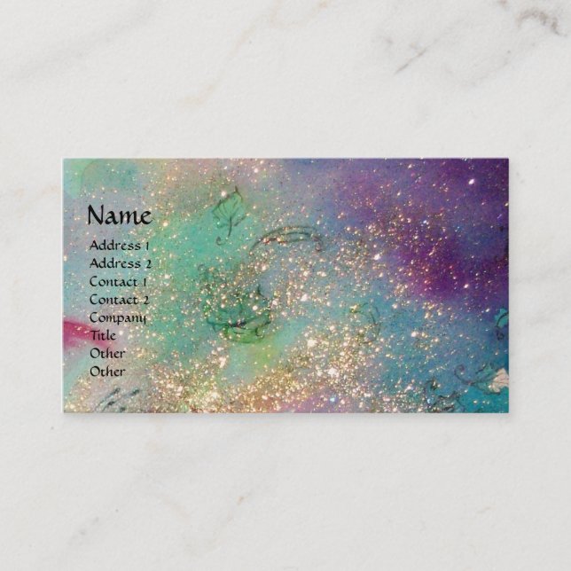 GARDEN OF THE LOST SHADOWS / KNIGHT AND FAIRY teal Business Card (Front)