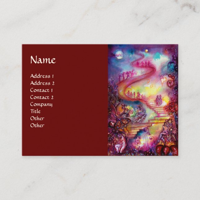 GARDEN OF THE LOST SHADOWS / MAGIC STAIRS red blue Business Card (Front)