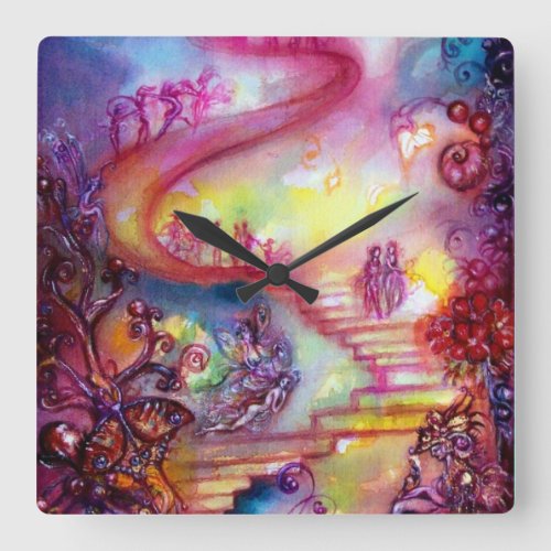 GARDEN OF THE LOST SHADOWS  MYSTIC STAIRS SQUARE WALL CLOCK