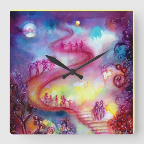 GARDEN OF THE LOST SHADOWS  MYSTIC STAIRS SQUARE WALL CLOCK
