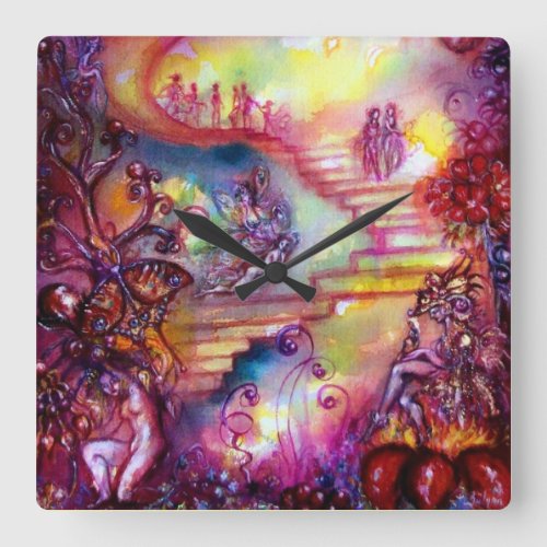 GARDEN OF THE LOST SHADOWS  MYSTIC STAIRS SQUARE WALL CLOCK